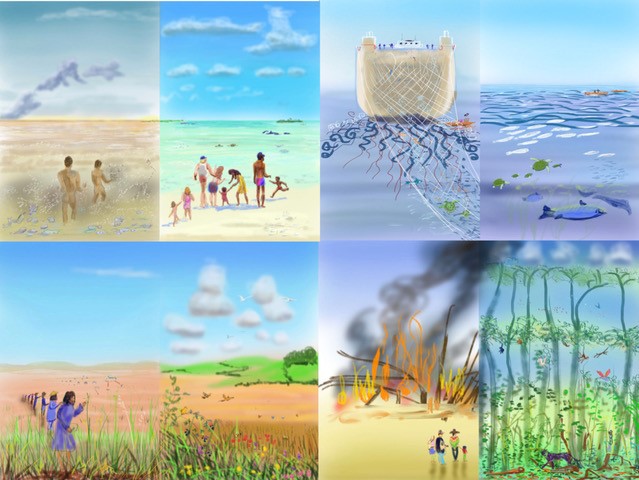 Choices, our planet [Enjoying oceans, Fish and food, Pollination, Forest oxygenator]